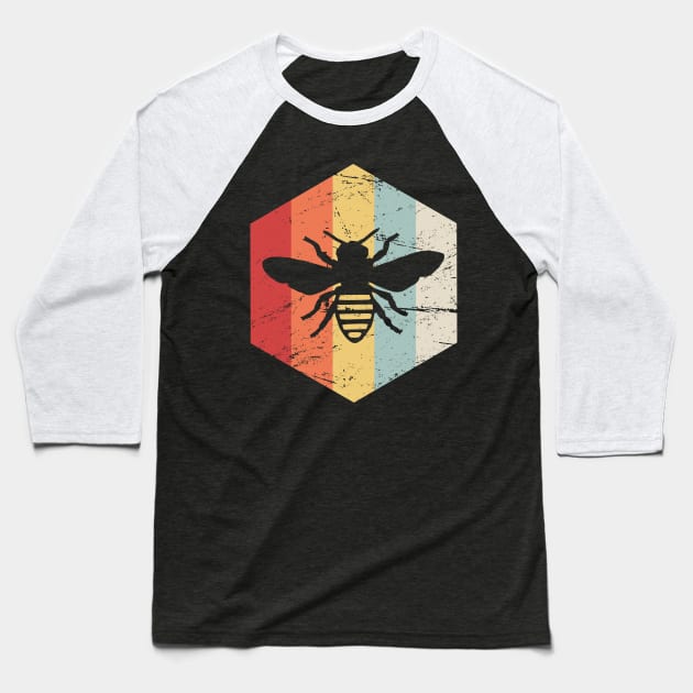 Retro 70s Beekeeper Bee Hexagon Baseball T-Shirt by MeatMan